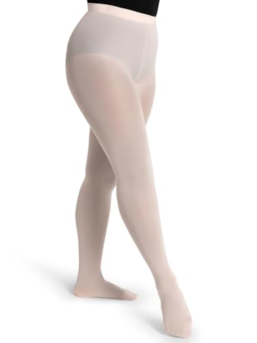 Capezio Studio Basics Footed Ballet Tights, Women's Classic, Seamless, Soft, Stretchy Dance Tights with Self Knit Waistband for Women, Jazz, Dancing, 1825