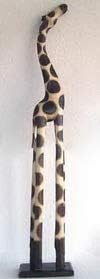My Family House Looking Up Giraffe Statue in Brown Wood - Hand Carved Decorative Ornament for Home - 80 cm
