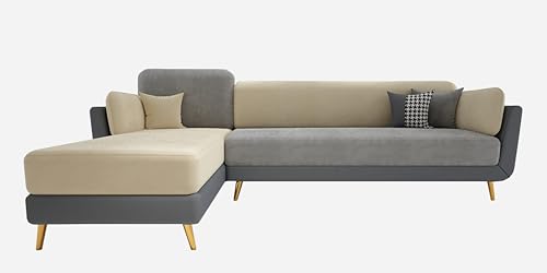 Image of Black Wood Modern Velvet RHS Sectional Sofa (3 + Lounger) with Extra Luxury Comfort for Bedroom, Living Room, Dining Room, Drawing Room, Home Office in Bug Resistant Wood Structure