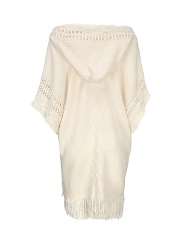 GORGLITTER Women's Fall Fringe Shawl Wrap Warm Poncho Cape Hooded Sweater Boho Dolman Sleeve Button Oversized Sweaters2