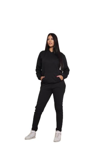 Conjunto Feminino Calça De Moletom + Blusa Canguru Com Capuz De Frio (Preto, P-34/36)