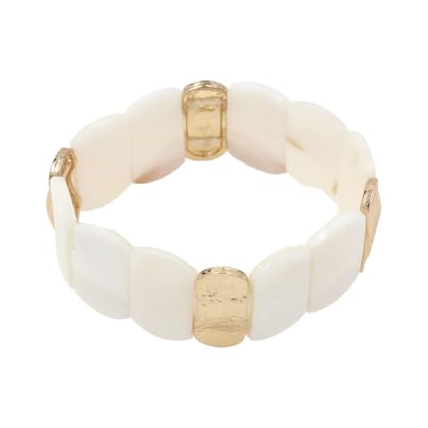 Jules D.Chunky Beaded Bracelets Colorful Natural Shell Stretch Bracelets Rectangle Boho Bracelets for Women (White) Cover