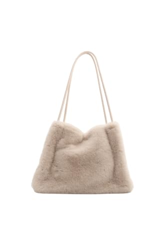 Ulisty Damen Klein Kunstfell Kaninchen Pelz Tragetasche Pelzige Unterarmtasche Plüsch Schultertasche Mode Geldbeutel Handtasche apricot