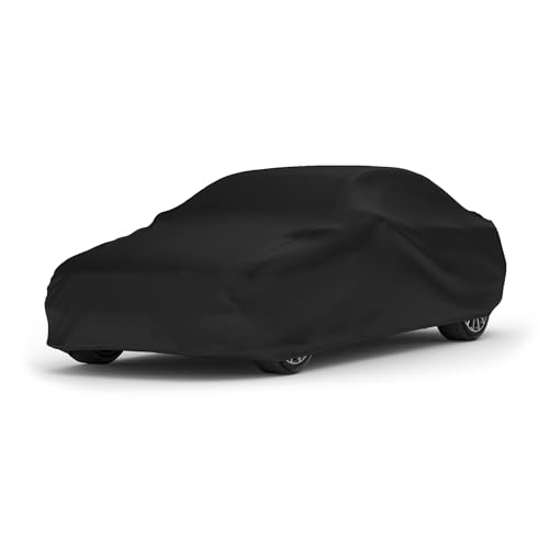 Image of Black Satin Indoor Car Cover - Size CS03 Cover for Sedans & Large Sports Cars - Soft, Scratch Resistant, Full Exterior Covers with Extra Snug Precision Fit for Dirt & Dust Protection