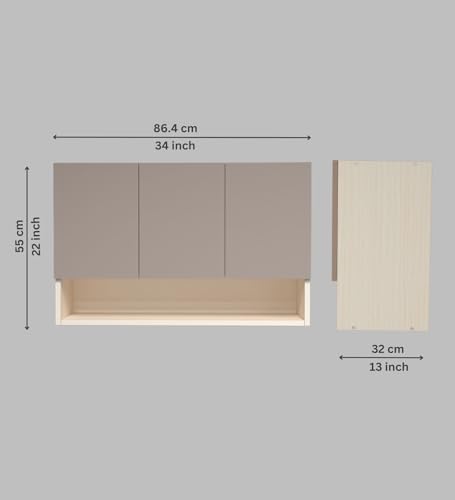 Image of SPECIALITY PANELS 3 Door Wall Cabinet with UV Profile Shutter | Wall Mounted Storage Cabinet for Kitchen Bathroom Living Room | Wooden Wall Cabinet Organizer UV Mocha Finish | DIY Assembly