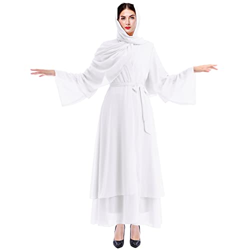 IWEMEK Women Muslim Cardigan Maxi Dress + Hijab Scarf Solid Loose Fit Long Sleeve Kaftan Full Length Islamic Dubai Abaya Dresses Arabic Middle Eastern Prayer Clothes Outfits