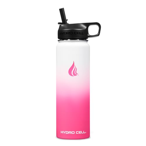 Image of HYDRO CELL Stainless Steel Insulated Water Bottle with Straw - For Cold & Hot Drinks - Metal Vacuum Flask with Screw Cap and Modern Leakproof Sport Thermos for Adults (White /Pink 24oz)