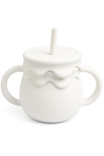 Image of Moonkie 2-in-1 Silicone Baby Cups with Straw and Lid for Snacks, 8.5 oz Spill-Proof Sippy Cups, Training Cup for Toddlers Ages (Lavender)