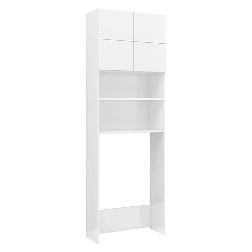 vidaXL Mueble Lavadora Secadora Torre Armario Almacenamiento Columna Hueco Lavandería Baño Cocina WC 2 Puertas 4 Estantes Contrachapada Blanco Brillo