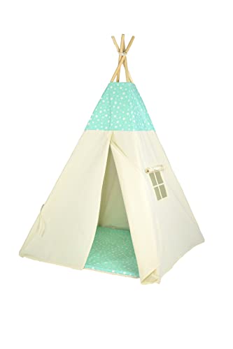 Tipoo tipi (44) tipi-tent speeltent katoenen kindertent met 3 kussenmatras, stabiele tent voor een meisje en een meisje voor thuis en in de tuin,beige - Afbeelding 6