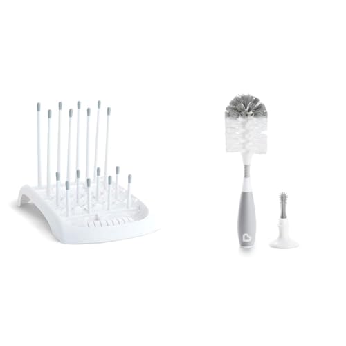 Image of Munchkin® Fold™ Baby Bottle Countertop Drying Rack, White & Bristle™ Bottle Brush, Grey