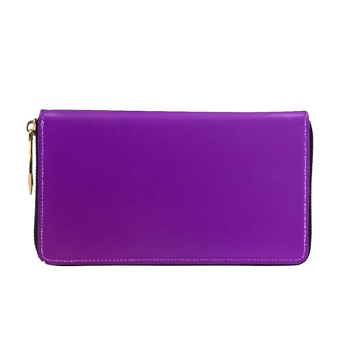 Leather Women Wallets, Long Credit Card Holder, Solid color dark purple Print Billfold Clutch & Travel Purse Large Capacity2
