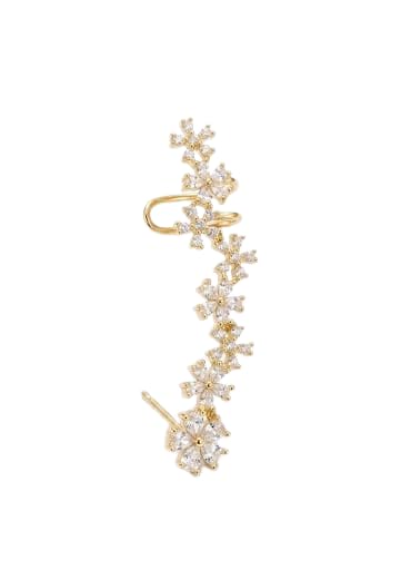 Ear Cuff with Cubic Zirconia Floral Design, Gold Plated Stainless Steel, Prong Setting-image-8