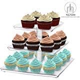Utenlid Acrylic 3-Tier Square Stacked Party Cake Stand with Borders and Stable Screw-On Pillars - Tiered Cupcake Stand/Cupcake Tower
