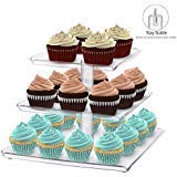 Utenlid Acrylic 3-Tier Square Stacked Party Cake Stand with Borders and Stable Screw-On Pillars - Tiered Cupcake Stand / Cupcake Tower