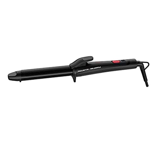 Rowenta Tenacilla Karl Lagerfeld Redonda CF321L - Rizador de pelo profesional para rizos y ondas de 25 mm, forma cónica, revestimiento Keratin & Glow, control temperatura hasta 200 º, color negro/rojo Cover