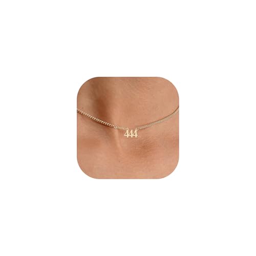 Angel Number Necklace, Dainty 14K Gold Plated Number Pendant Necklace Simple Personalized Necklaces for Women Trendy Gold Choker Necklaces for Woman Fashion Non Tarnish Jewelry for Women