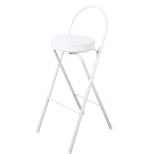 Taburete de bar alto plegable portátil con respaldo y reposapiés, altura ajustable, asiento redondo acolchado para cocina y jardín, cómodo asiento al aire libre
