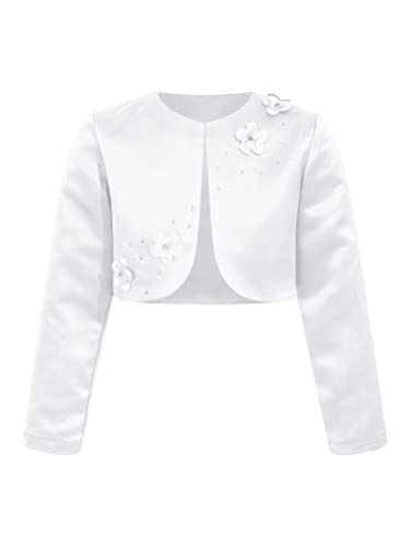 Kids Girls Long Sleeve Bolero Shrug 3D Applique Cardigan Jacket Open Front Cropped Outerwear Coat3