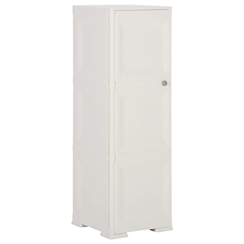 Homgoday Armario de plástico diseño Madera Blanco Angora 40x43x125 cm Armario Alto Almacenaje Interior y Exterior Resina Resistente al Agua