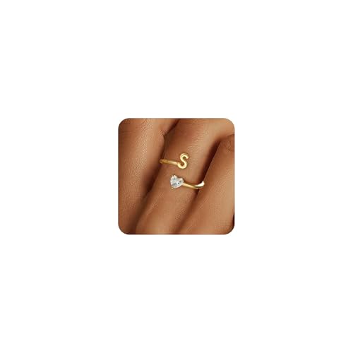 Fezodo Valentines Day Gifts for Kids Teens Girls - 18K Gold Plated Initial Rings Letter S Ring for Women Girls Jewelry Dainty Gold Rings for Teenager Girl Daughter Birthday Gifts