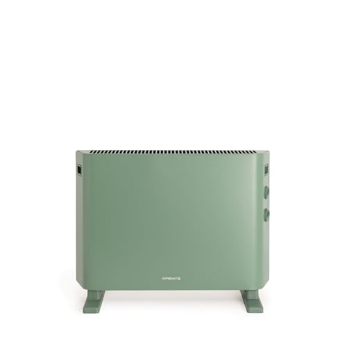 CREATE/WARM HANDY COLOURS/Convector calefactor aire verde sage/Función ventilador y aire caliente, hasta 20m², 4 modos, ligero, silencioso, bajo consumo, 57x 23x43 cm, 2000W
