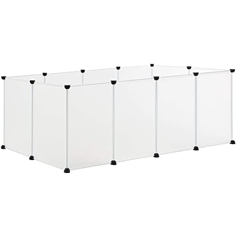 EUGAD rabbit run guinea pig run hamster playpen bunny puppy enclosure exercise fence diy white 12 panels (35x45cm/panel) 145 x 75 x 46 cm 0001WL Cover