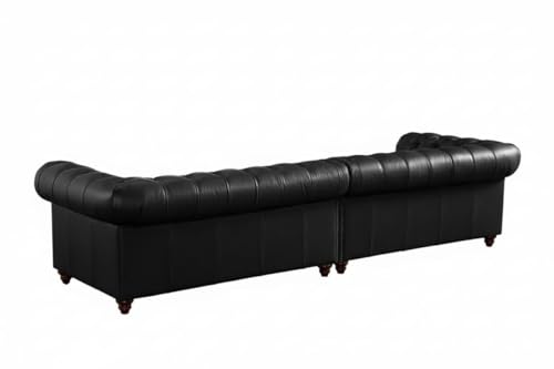 Image of Classic Leatherette Chester Sofa Set Button Tufted, Classic Style Sofa Set for Living Room, Office, and Hallway Colour (Black Leatherette, 2+2=4 Seater Sofa)