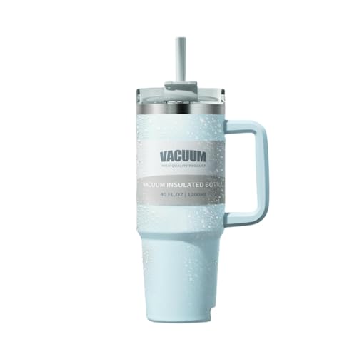 DuomaiJJ Botella TéRmica Taza De Automóvil 40 Oz Gran Capacidad Termos Hielo Copa Acero Inoxidable Agua para Automóvil-Azul Claro-1200 Ml