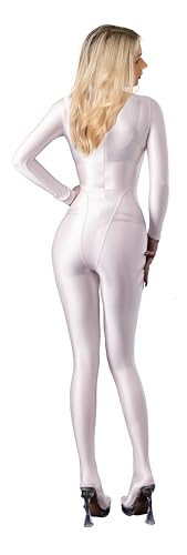 Ultra Sheer Full Bodysuit for Women Long Sleeves Shiny Jumpsuits One-Piece Glossy Catsuit Nylons Full Body Leotard