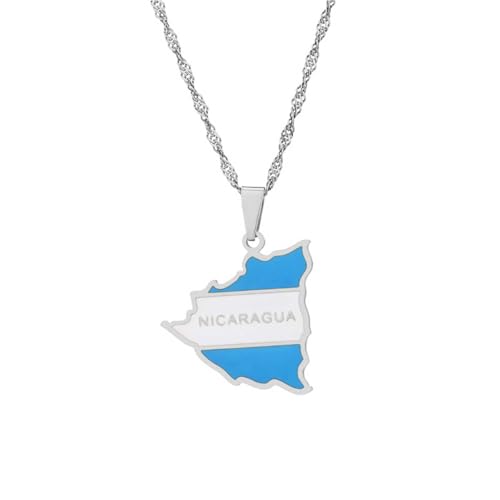 LUTAKU Collar con colgante de mapa y bandera de Nicaragua para mujeres y hombres, collar nicaragüense, accesorios de joyería de mapa de acero inoxidable, Acero inoxidable