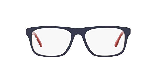 Polo Ralph Lauren Men's PH2211 Rectangular Prescription Eyewear Frames, Shiny Navy Blue/White/Red/Demo Lens, 55 mm