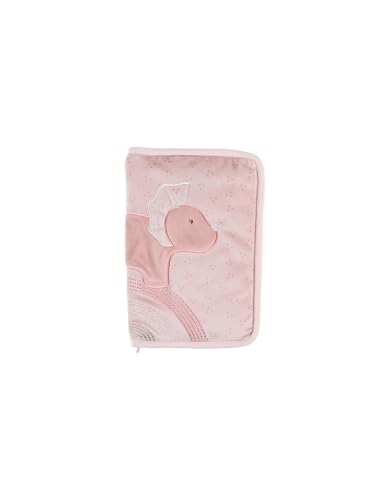 Noukie's - Protège Carnet de Santé Popsie, Gigi & Louli - Veloudoux®, rose poudré - Fermeture éclair et poche plastifiée – Cadeau naissance -...
