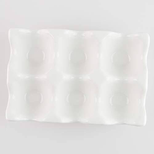 Ceramic Egg Holder 6 Cups Egg Tray Porcelain Fresh Egg Holder for Fridge Countertop Kitchen Storage (White)
