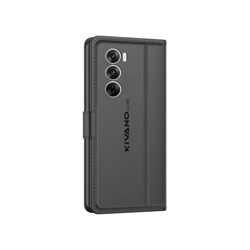 Image of KIVANO LUXE Compatible for Oppo Reno 12 5G Luxury Handmade Leather Magnetic Flip Folio Case | Card Holder & Kickstand | Slim Protective Cover | Unisex - Black
