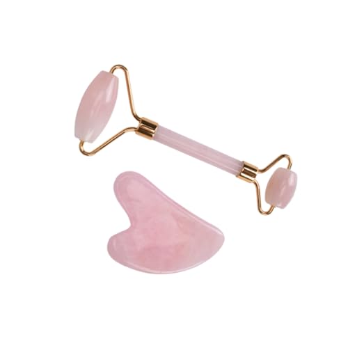 IWOWHERO Facial Massage Tool Rose Quartz Roller Skin Care Massager Smooth Rolling Reinforced Handle Perfect for Daily Skincare