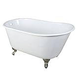 Kingston Brass Aqua Eden VCTND5328NT8 Cast Iron Slipper Clawfoot Bathtub Brushed Nickel Feet without Drillings, 53-Inch, White