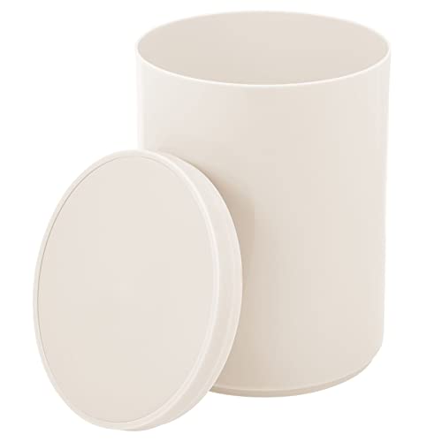 Image of mDesign Plastic Small Slim Round 1.7 Gallon /6.5 Liter Trash Can with Removable Swing Lid - Wastebasket, Garbage Container Basket Bin for Master /Guest Bathroom - Holds Rubbish /Recycle - Cream /Beige