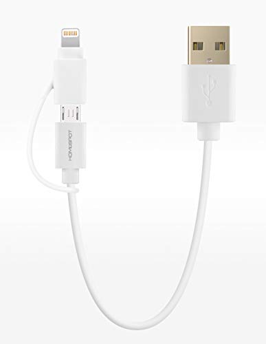 HOMESPOT Micro USB Kabel mit Lightning Adapter, USB A auf Micro USB und Lightning,Kurzes Kabel, kompatibel mit USB und Lightning Adapter für iPhone/iPad/iPod (Weiß) Cover