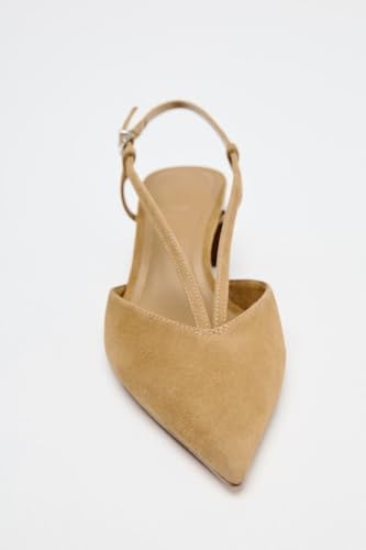 Women's Suede Kitten Heels Pointed Toe Pumps Slingback, Chunky Block Low Heel Pumps for Women Slip On Work Casual Dress Shoes4