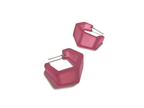 Cranberry Frosted Hexagon Geo Hoop Earrings2