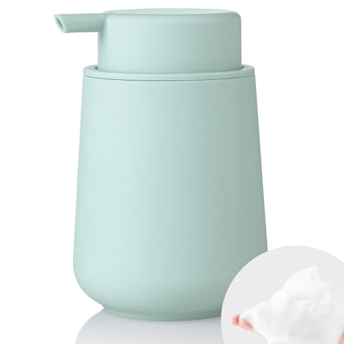 Image of YAUKPH Light Green Foaming Hand Soap Dispenser Plastic 11 oz - Modern Minimalist Style for Bathroom & Kitchen Countertop Refillable