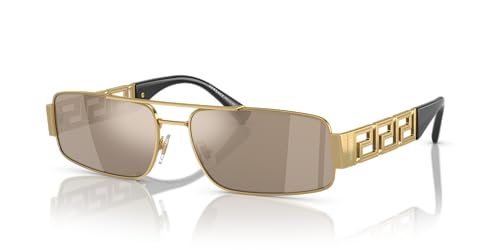Versace Man Sunglasses Gold Frame, Light Brown Mirror Dark Gold Lenses, 60MM