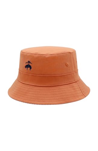 Brooks Brothers Men’s Reversible Bucket Hat – Solid to Oxford Striped, Embroidered Logo, S/M, Orange/Oxford Stripe