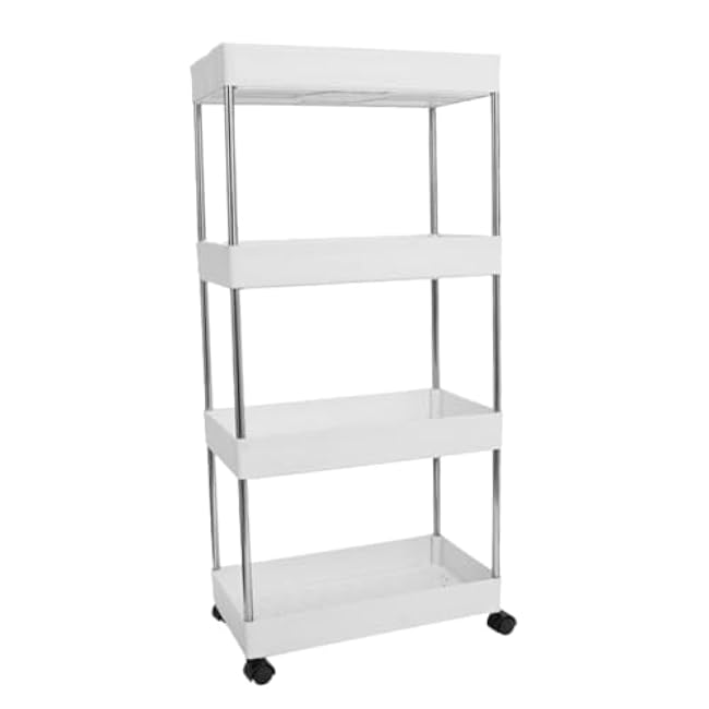 Veemoon Mobile Storage Rack Rolling Cart for Bathroom Kitchen Living Stainless Steel Slide-Out Organizer-S6vvXFtf