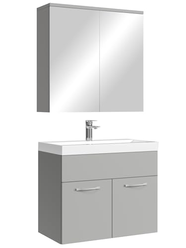 Badezimmermöbel Set Montreal 01 60 cm – Matt grau – Badmöbelset mit Spiegelschrank