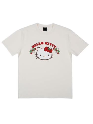 Hello Kitty Strawberries Puff Print Crew Neck Short Sleeve White