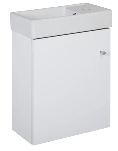 VBChome Juego de muebles de baño de 40 x 45 x 22 cm con lavabo de cerámica y armario colgante con puerta – Mango cromado flexible para baño de invitados y baños pequeños