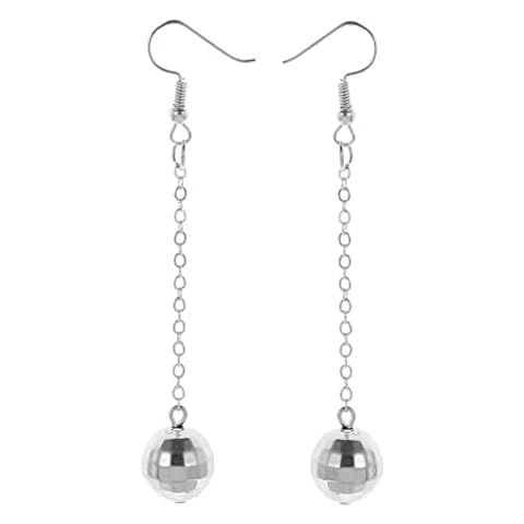 vreplrse 1 Pair Disco Ball Earrings Stylish Gold Silver Round Mirror Unique 70's Party Supplies Fashion Accessory for Women, Silver Cover