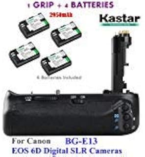 Kastar Pro Multi-Power Vertical Battery Grip (Replacement for BG-E13) + 4X LP-E6 Replacement Batteries for EOS 6D Digital SLR Cameras
